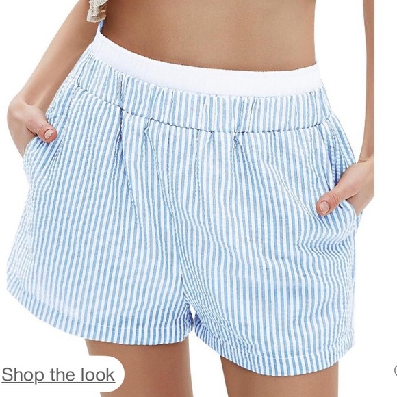 Exlura Blue and White Stripe High Waisted Boxer Shorts Size Small - Picture 8 of 10